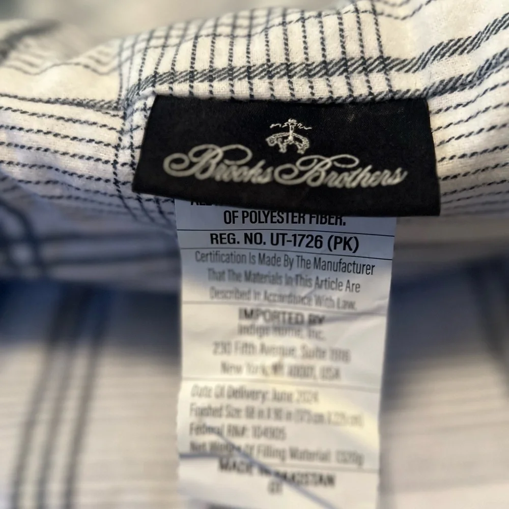 Brooks Brothers Twin Plaid Cotton Flannel Comforter And Sham Gray White EUC